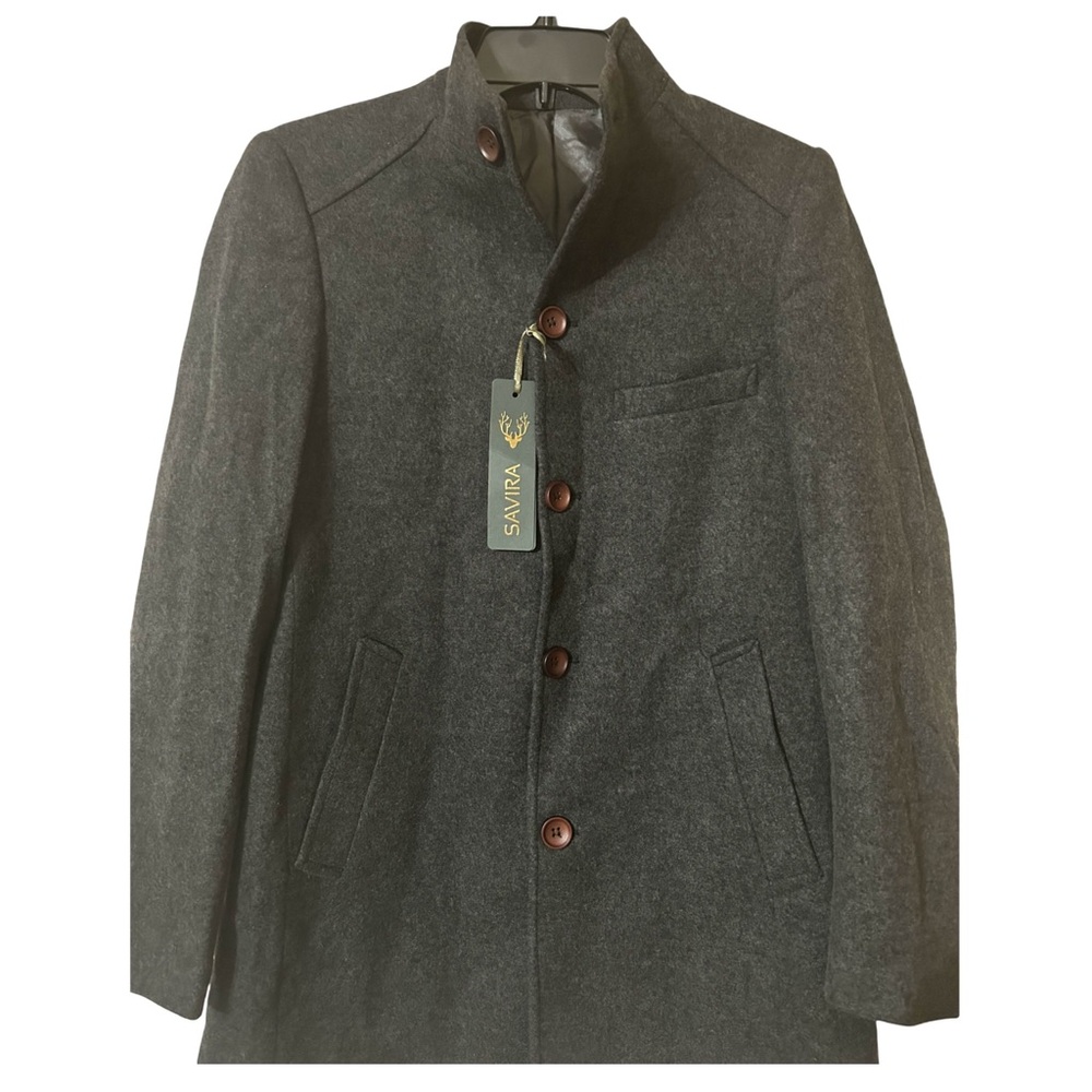 SAVIRA • Men's Dark Gray Wool Blend Pea Coat Blazer